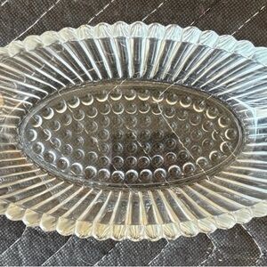 This is a Vintage Jeannette Glass Oval Clear Glass Banana Split Boat Relish Dish